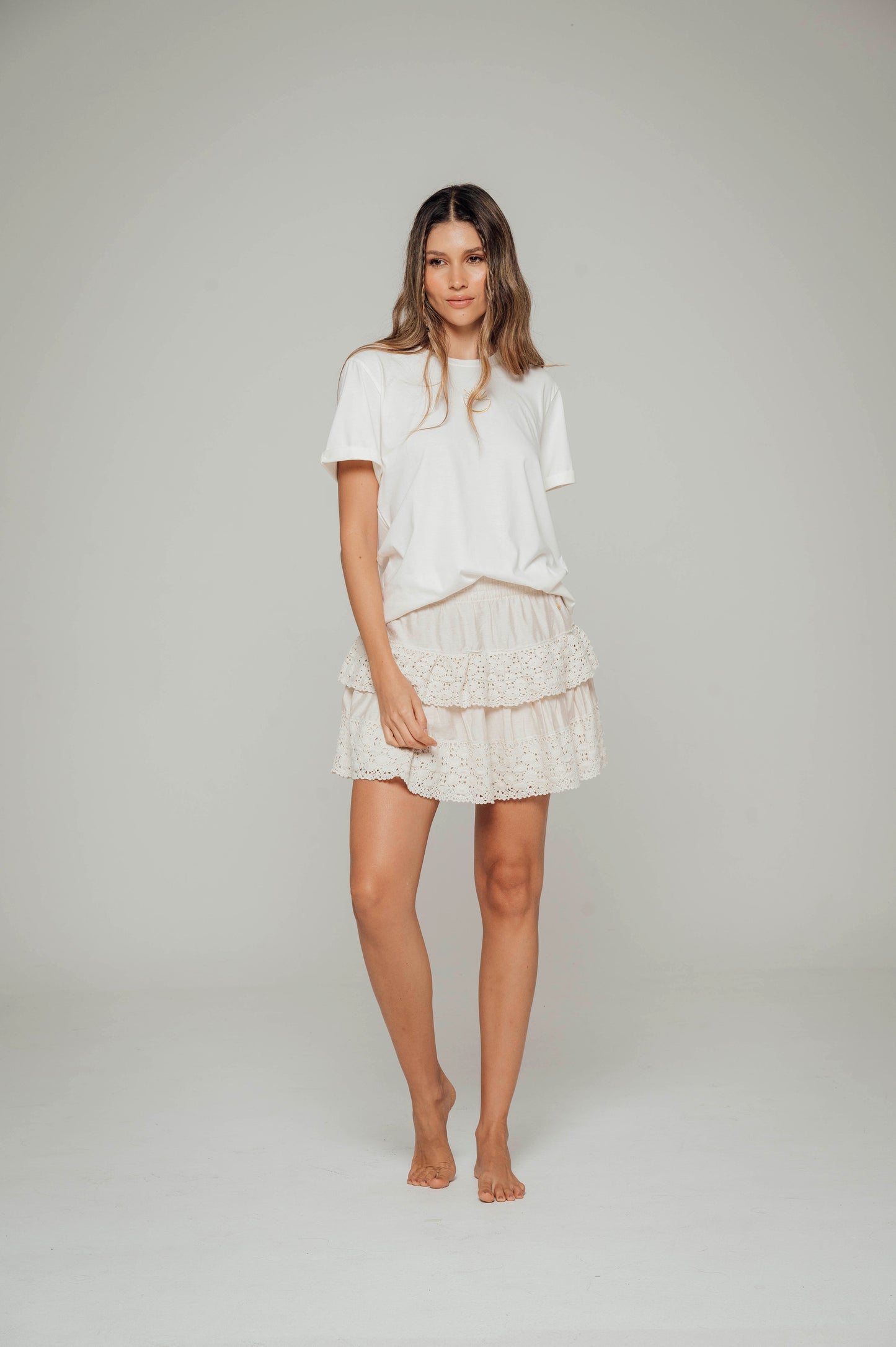 Falda en lino con encaje Cleo