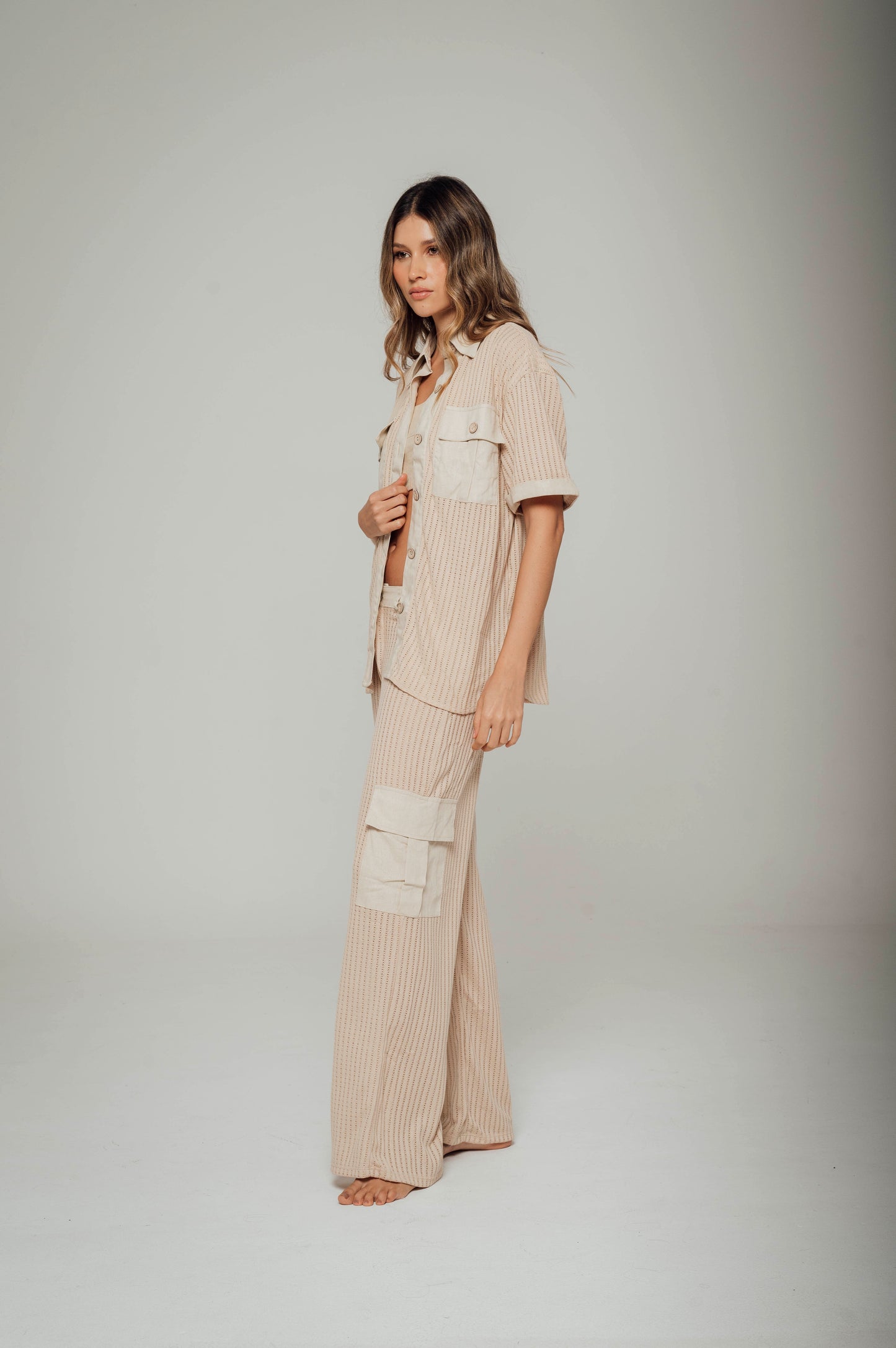 Pantalón tejido con bolsillos en lino Ibiza