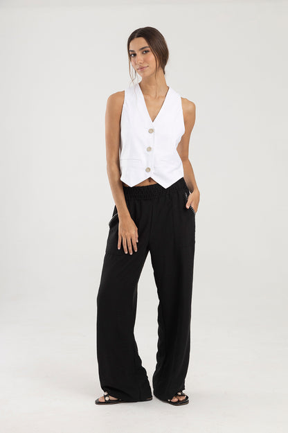 Pantalón negro, silueta recta con pretina elástica Marea