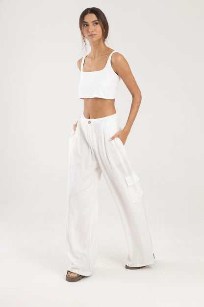 Pantalon blanco silueta palazzo Amar