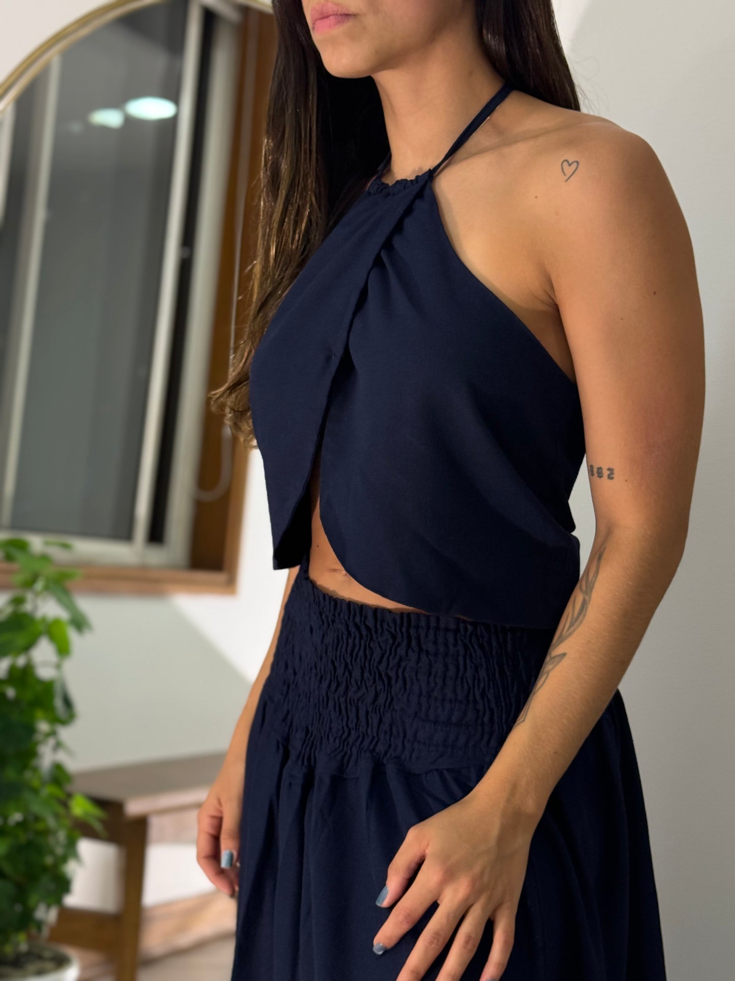 Top Lola Lino Espalda Destapada Azul Navy