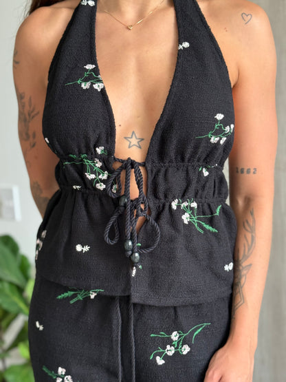 SET EPIC NEGRO BORDADO FLORES