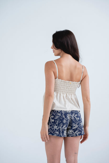 Falda Short Yvon bordada Azul