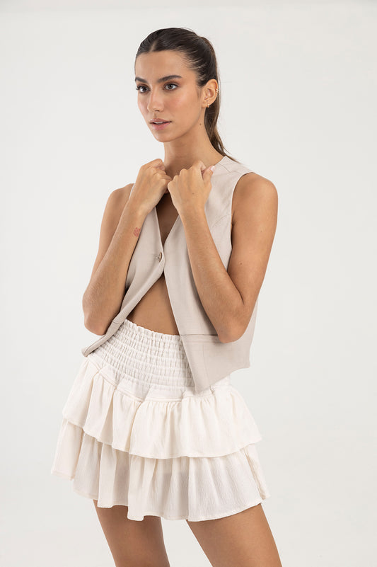 Falda blanca con boleros en tela polyester y pretina elástica Salar