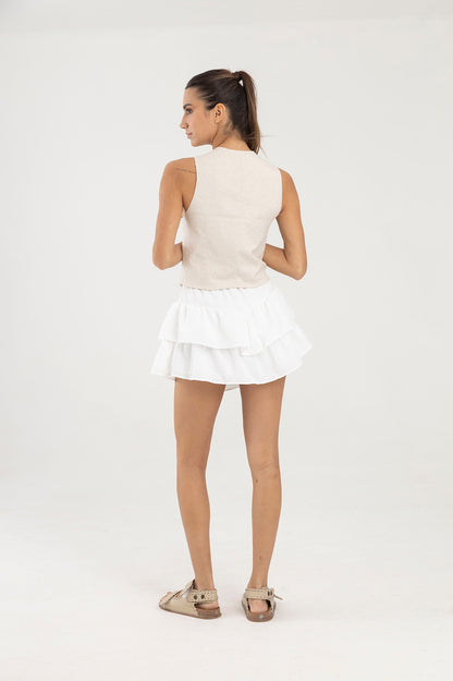 Falda blanca con pretina elástica y boleros  Greca
