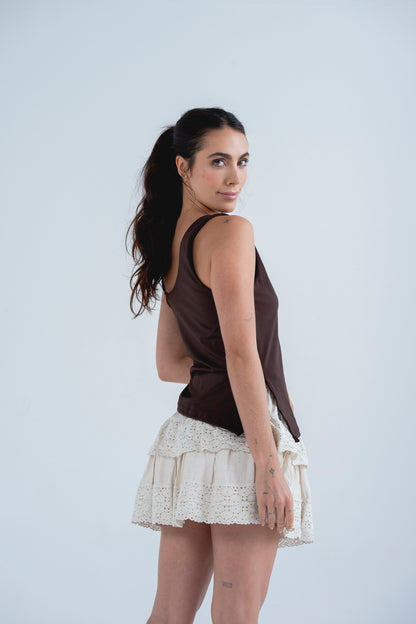 Falda en lino con encaje Cleo