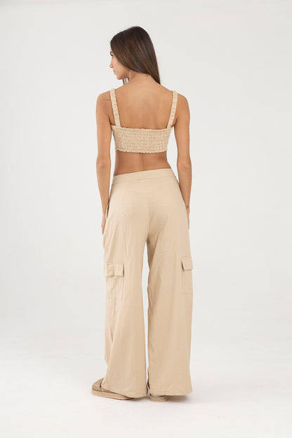 Pantalon beige silueta palazzo Amar