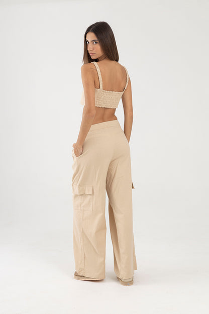 Pantalon beige silueta palazzo Amar