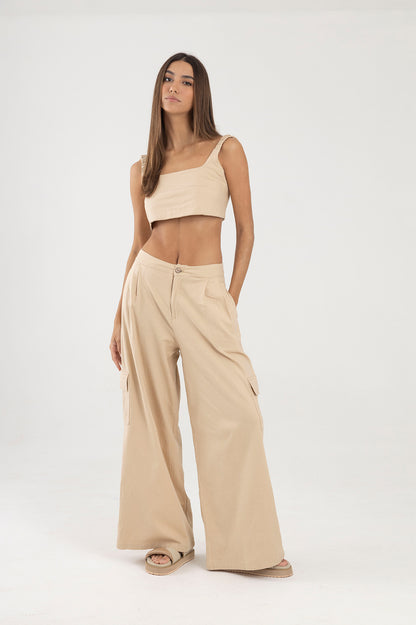 Pantalon beige silueta palazzo Amar