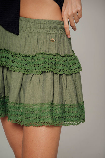 Falda en lino con encaje Cleo