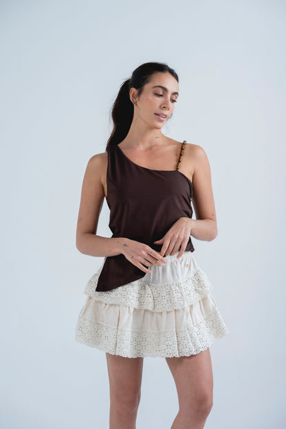 Falda en lino con encaje Cleo