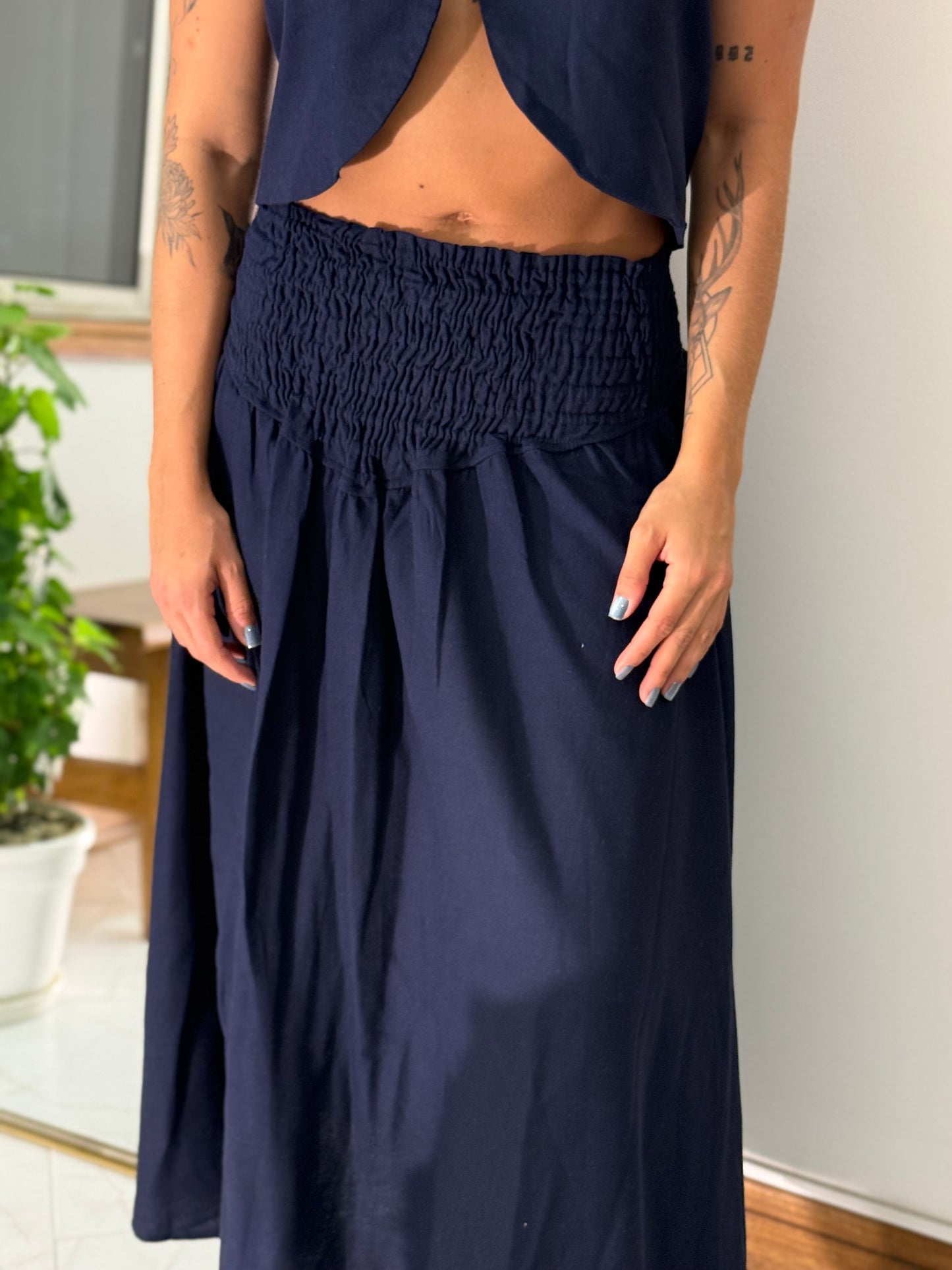 Falda Lola Larga Lino Azul Navy