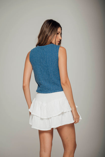 Falda blanca con pretina elástica y boleros  Greca