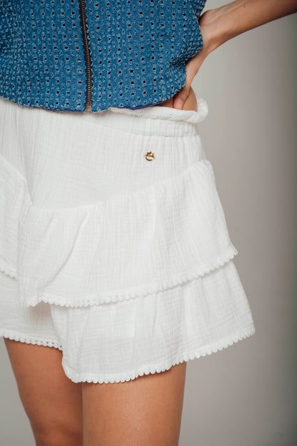 Falda blanca con pretina elástica y boleros  Greca