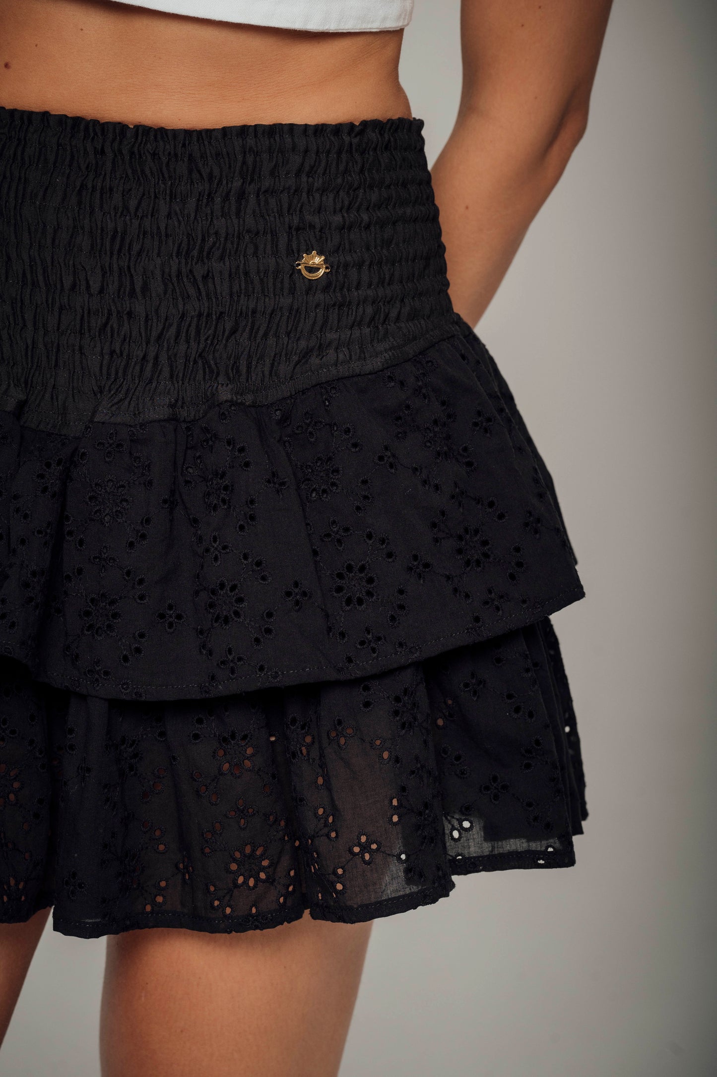 Falda Maple Ojalillo Algodón Negra