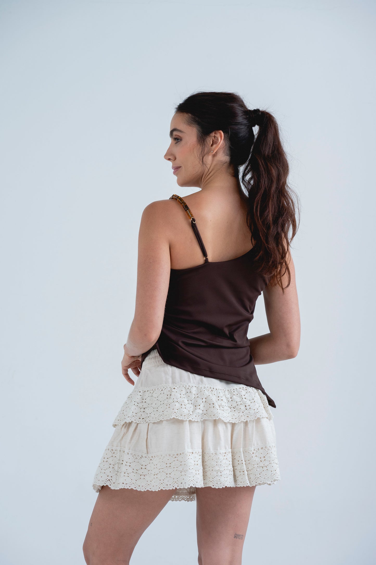 Falda en lino con encaje Cleo