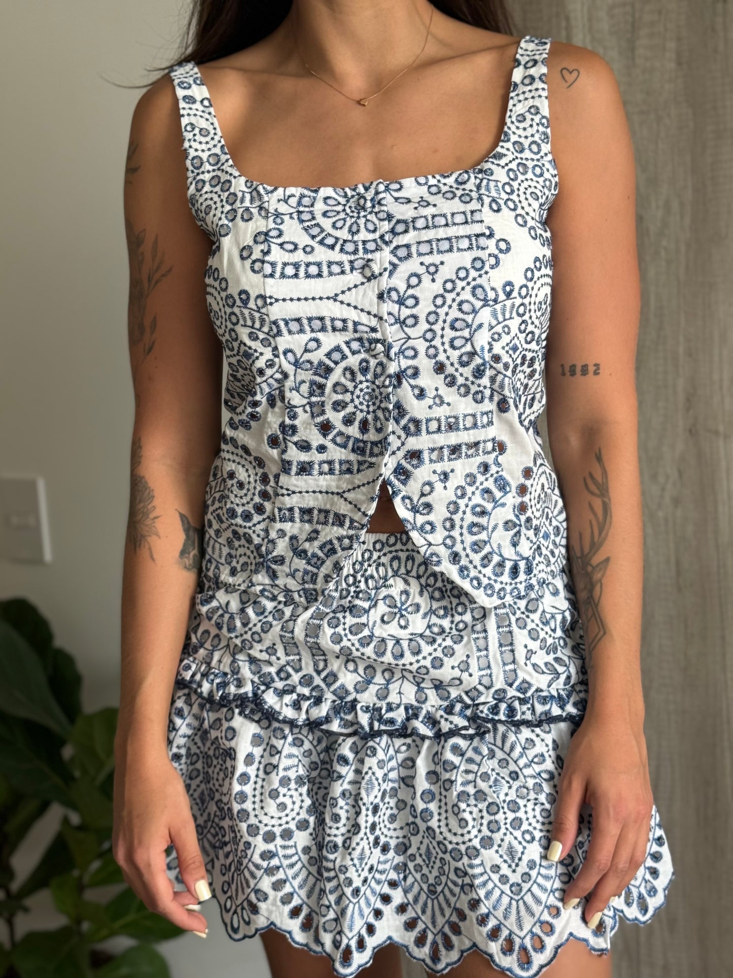 Top Celia Blanco / Azul Ojalillo