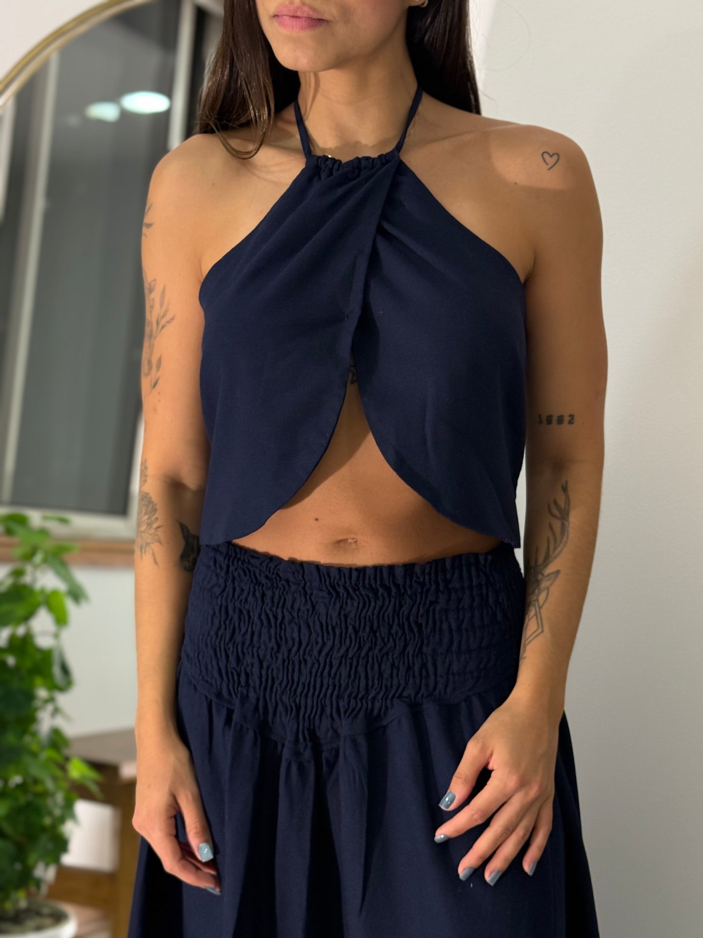 Top Lola Lino Espalda Destapada Azul Navy