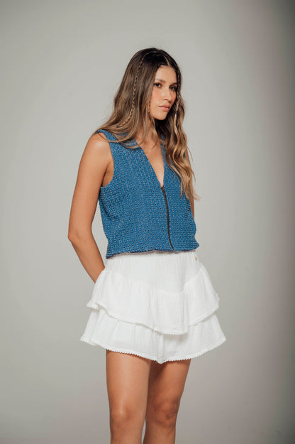 Falda blanca con pretina elástica y boleros  Greca