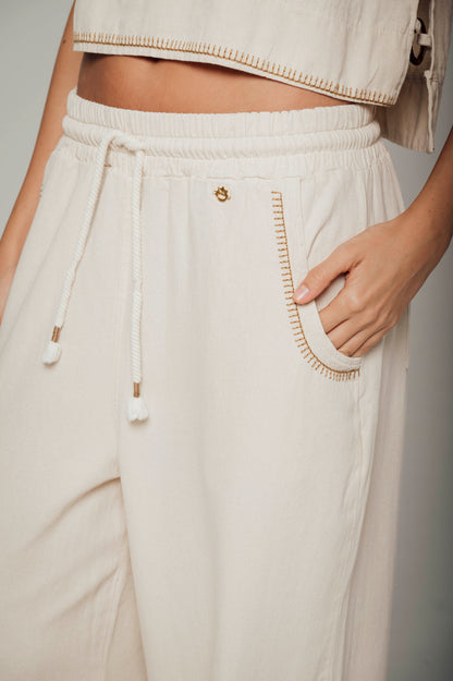 Pantalón silueta ancha con pretina entre sorteada Bermeo