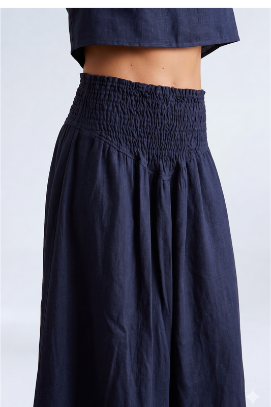 Falda Lola Larga Lino Azul Navy