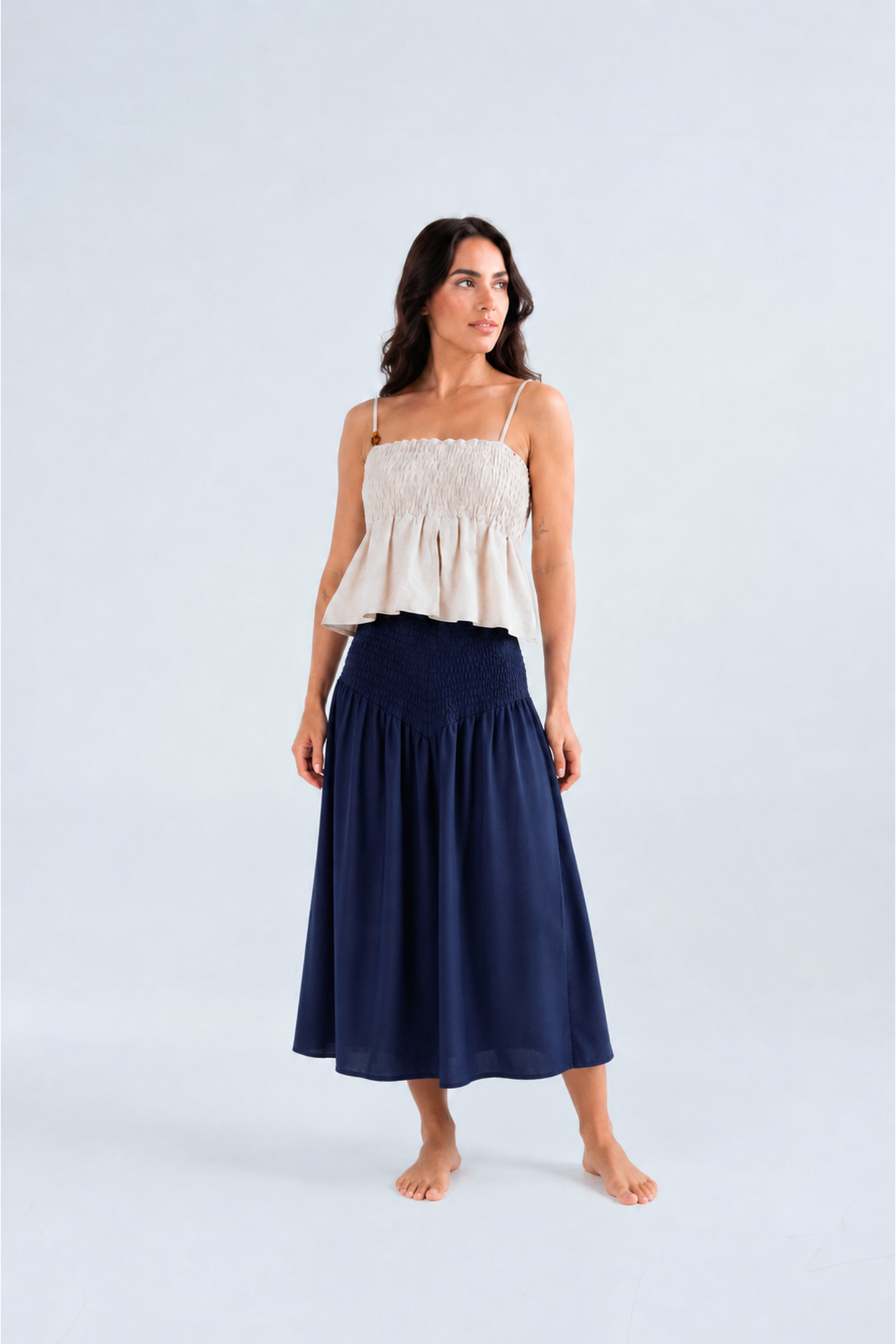 Falda Lola Larga Lino Azul Navy